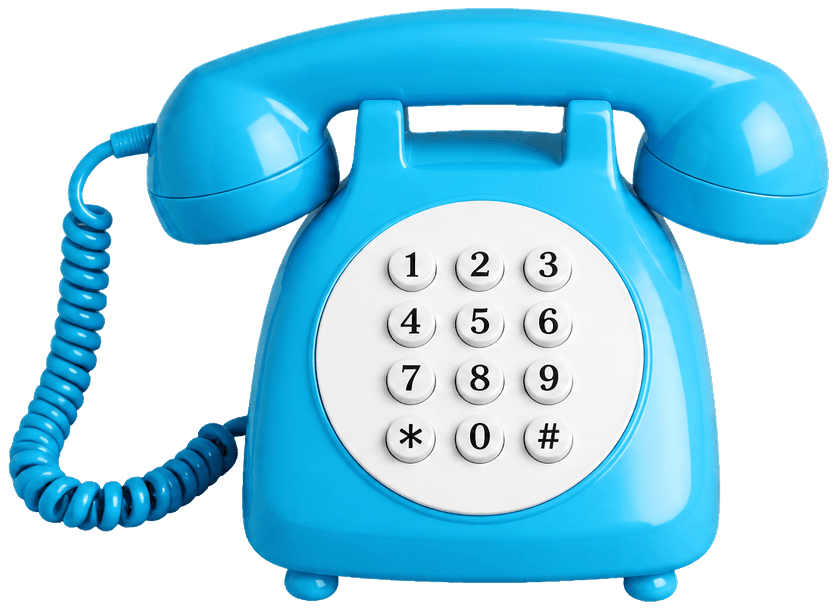A bright blue retro telephone